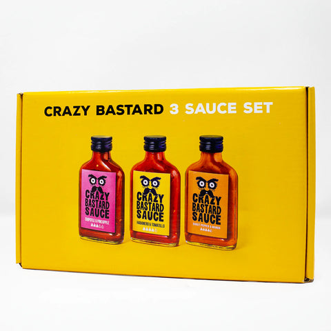 Crazy Bastard - Bestseller-Box – 3er Set (Chipotle & Ananas, Habanero & Tomatillo, Ghost Pepper & Mango),