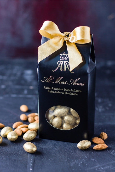 Al Mari Anni Dragees – Dragees aus dunkler Schokolade mit essbarem Gold