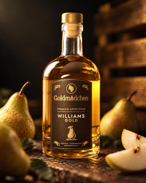 Goldmädchen Williams Gold | Premium Williams-Christ-Birnenbrand | Fruchtig mit Honig- und Vanillenoten | Handwerklich hergestellt aus Schwarzwälder Birnen | 35% Vol.