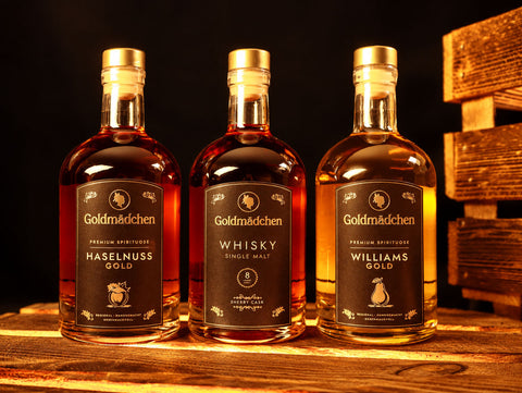 Exklusives Goldmädchen-Genuss-Trio: Haselnuss, Williams und Whisky