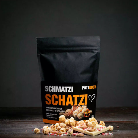 Schmatzi Schatzi – Popcorn mit weißer Schokolade und Salzbrezeln - Goldmädchen - Shop